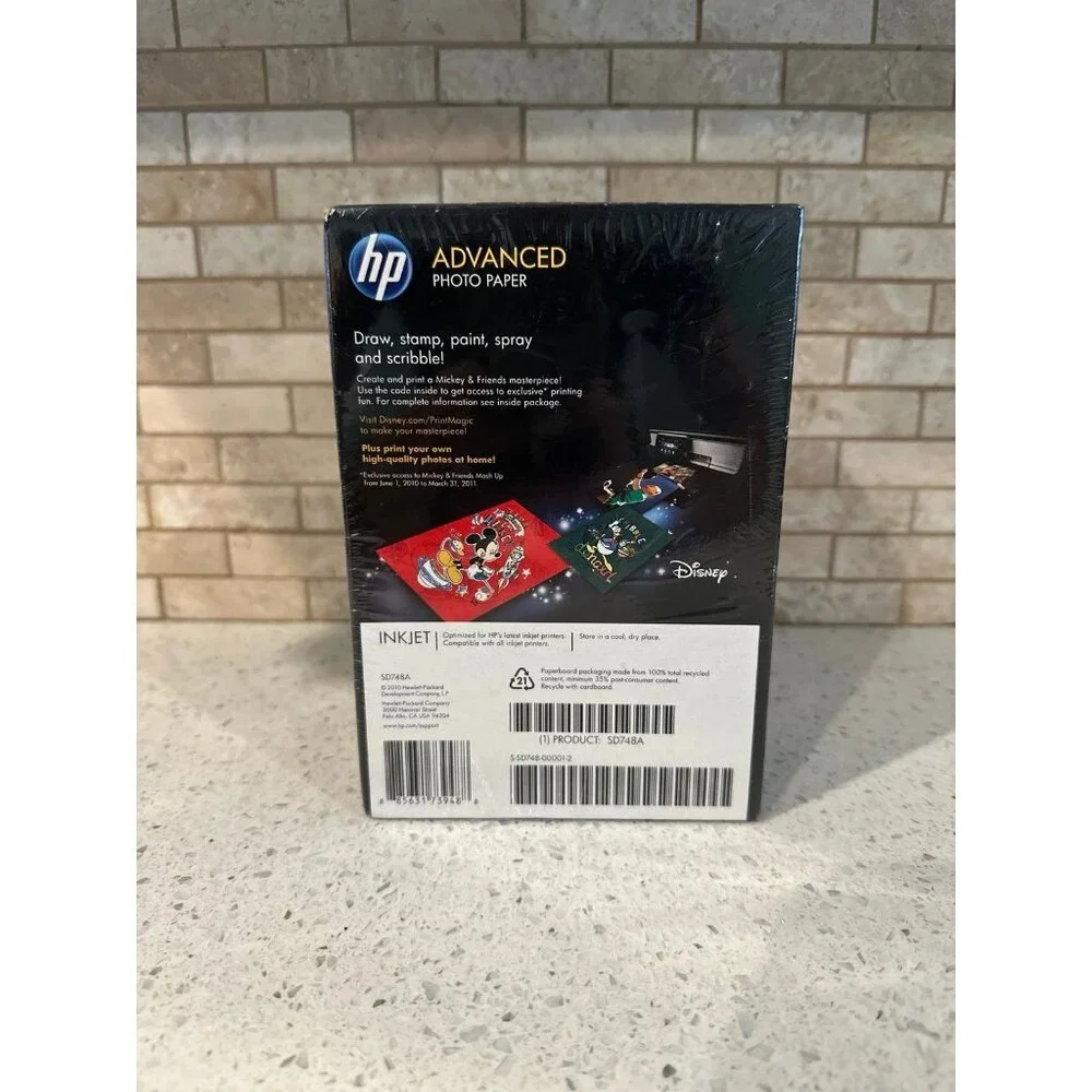 Unopened Disney HP Advanced 4 X 6 Glossy Photo Paper 100 Count‎ universal inkjet